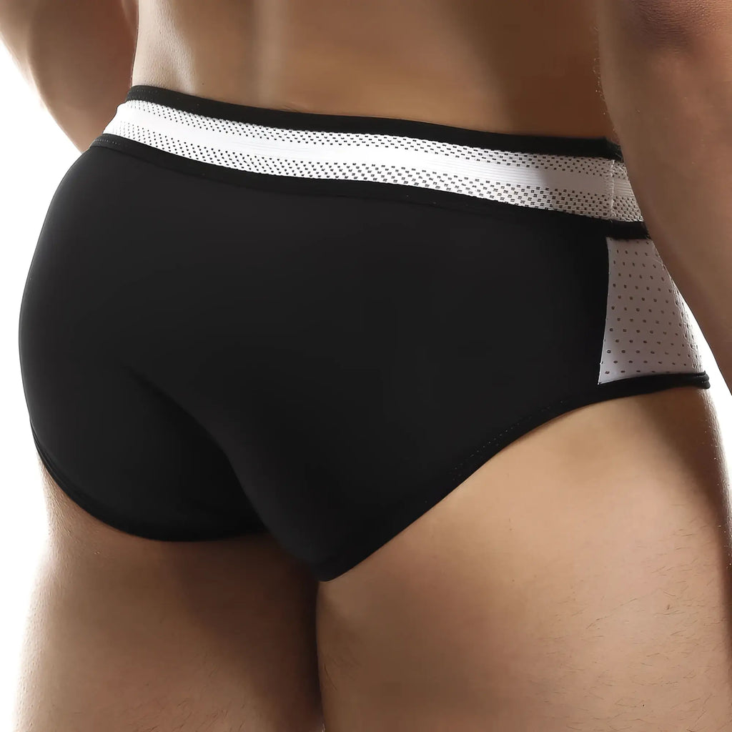 Black intymen inj061 brief athletic briefs with white perforated mesh waistband and side panel