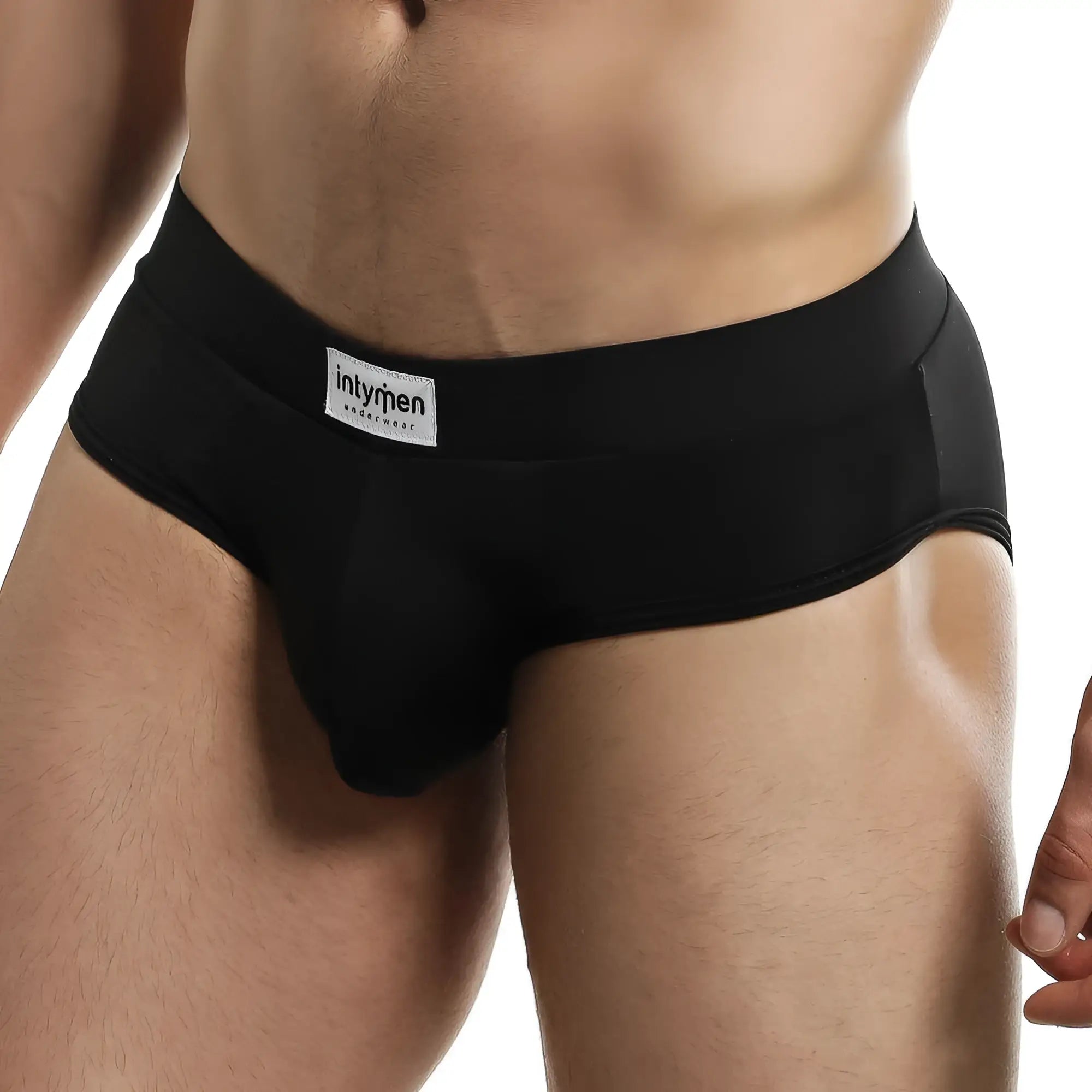 Intymen inj062 black men’s briefs with a snug fit and white label on the waistband in soft breathable fabric