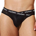 Black mesh briefs with white intymen logo on waistband from intymen inj081 brief product line
