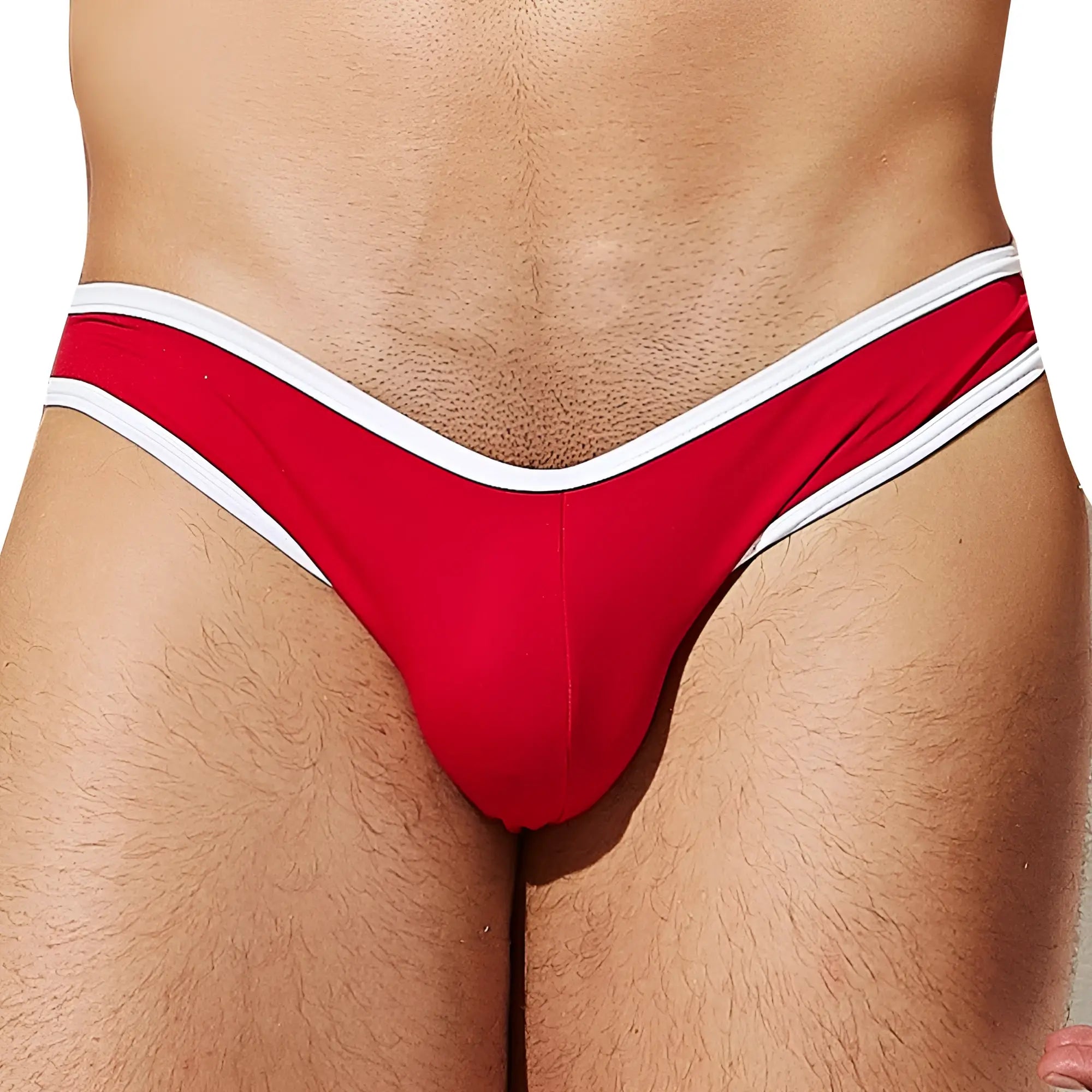 Intymen INJ082 bikini brief red and white thong with smooth form-fitting design showing the back side
