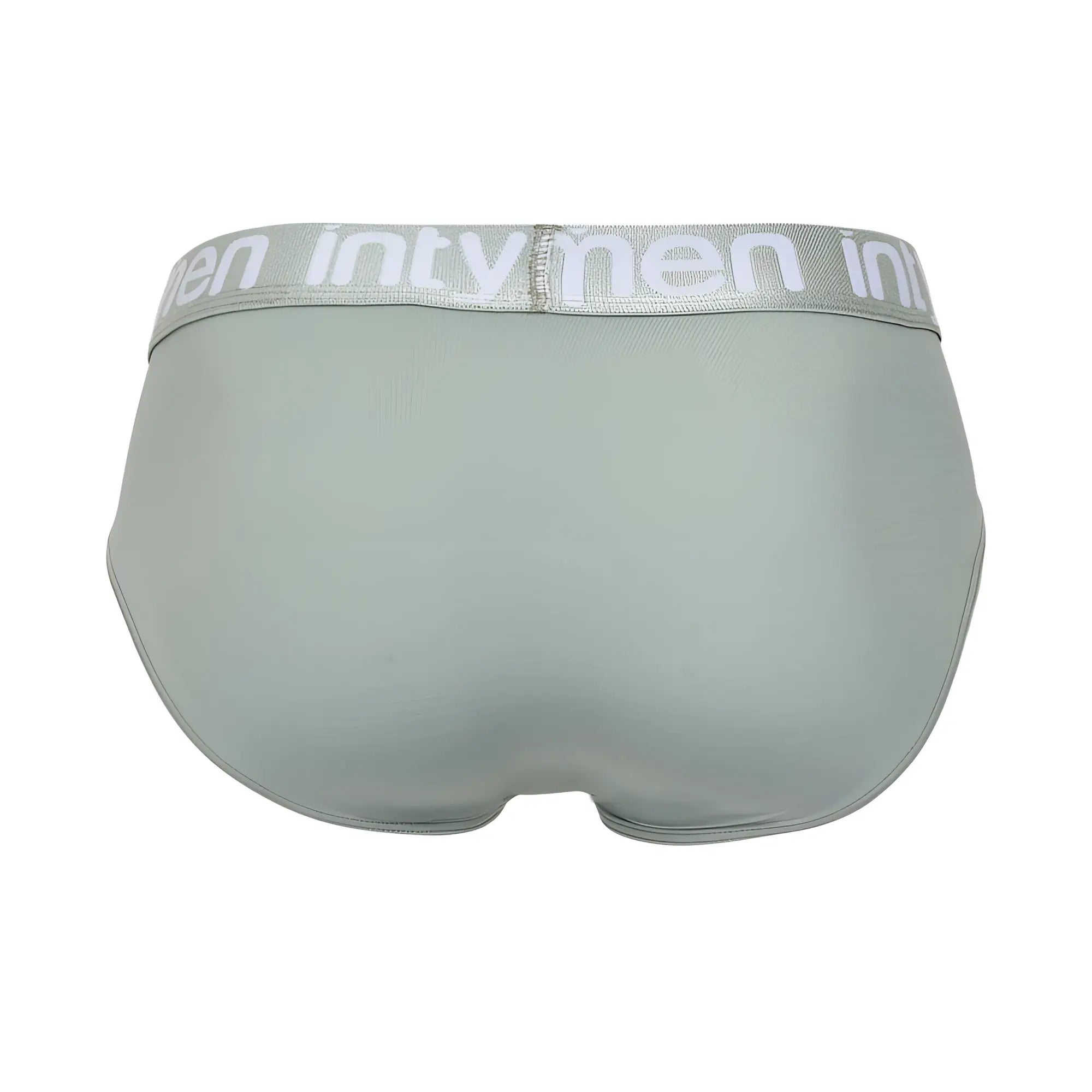 Light green Intymen INJ103 brief with gray elastic waistband featuring white Inty brand name lettering