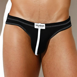 Black intymen ink011 thong underwear with white stitching and central zipper for a bold and stylish look