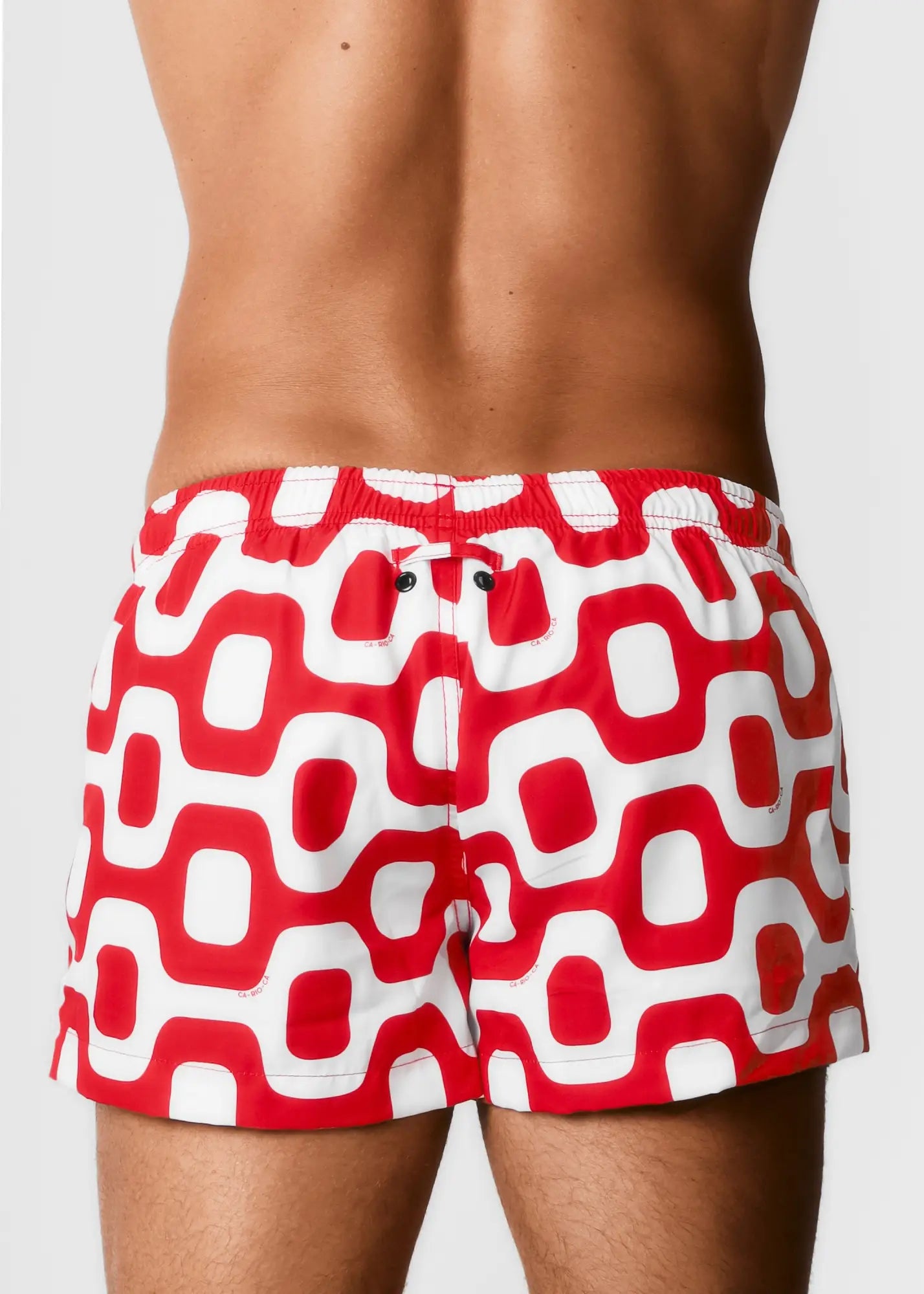 Ipanema pavement shorts red and white geometric patterned swim trunks with retro design perfect for beachwear