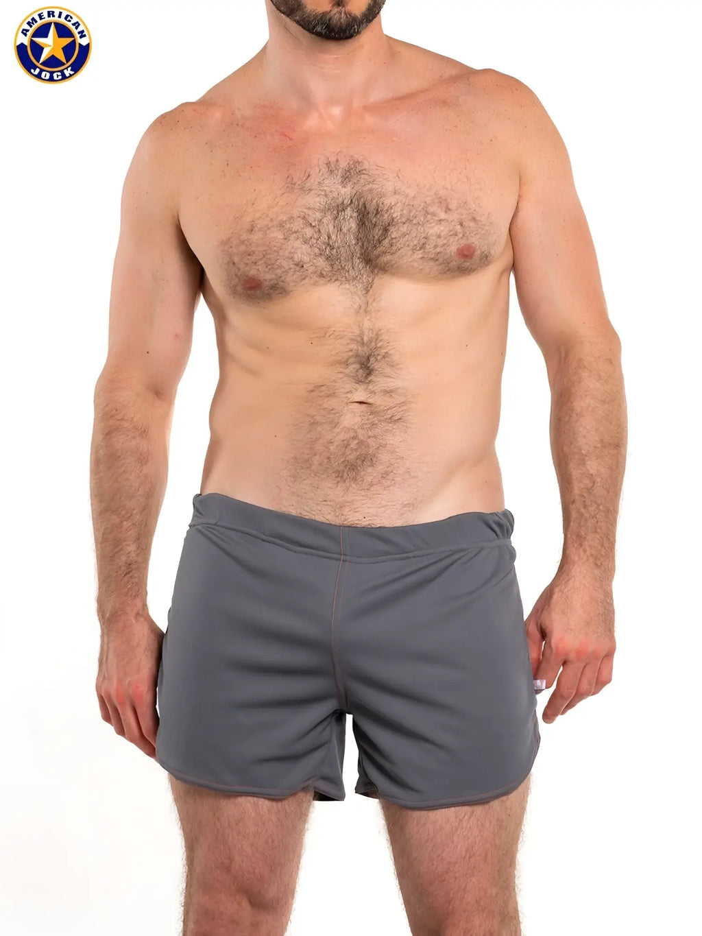Gray a j 11 inch workout shorts with built-in jockstrap fitted waistband and side pockets for athletic use