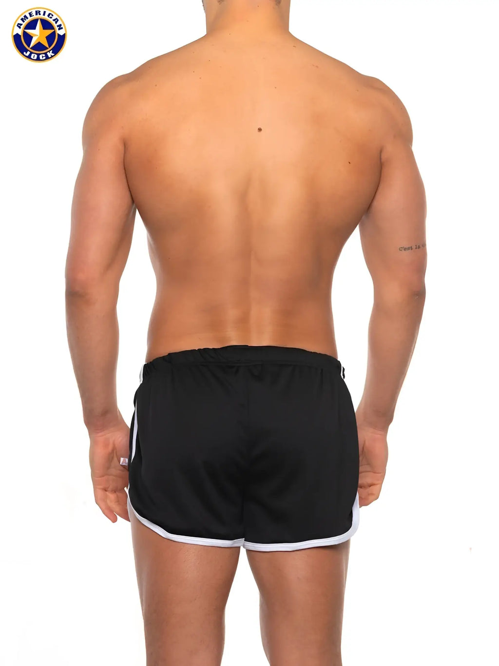 A j basics 10 inch workout short in black with white trim featuring a classic sporty design for athletic use