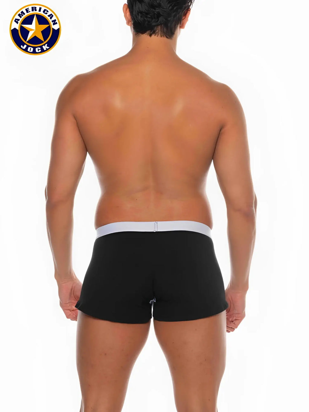 Black american jock boxer briefs with a contrasting white waistband from A J Basics designed for athletic support