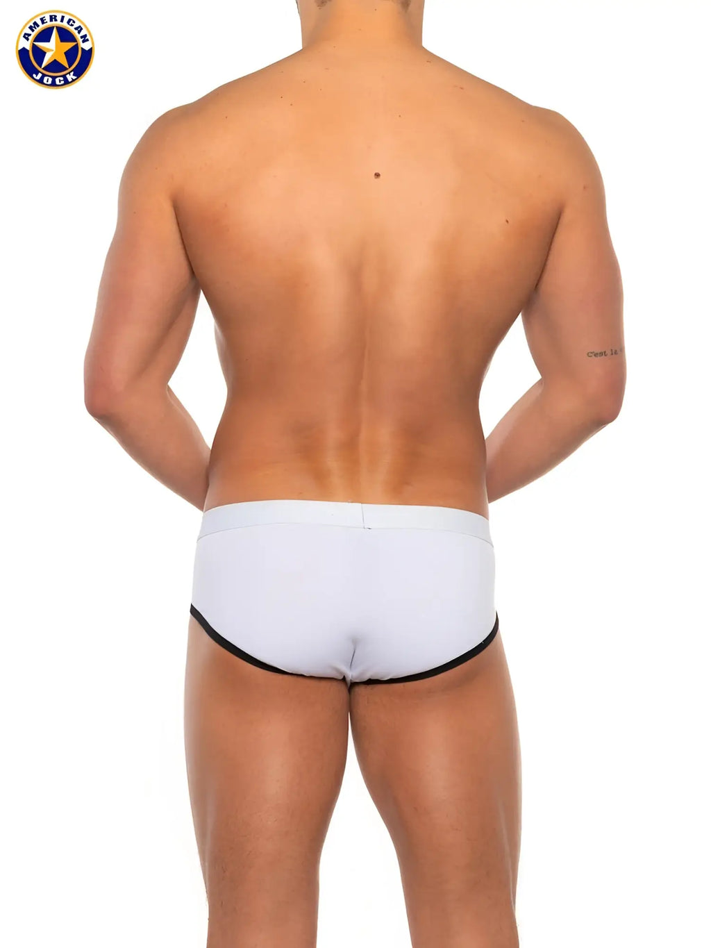 A j basics brief white american jack briefs with black trim featuring comfortable breathable fabric
