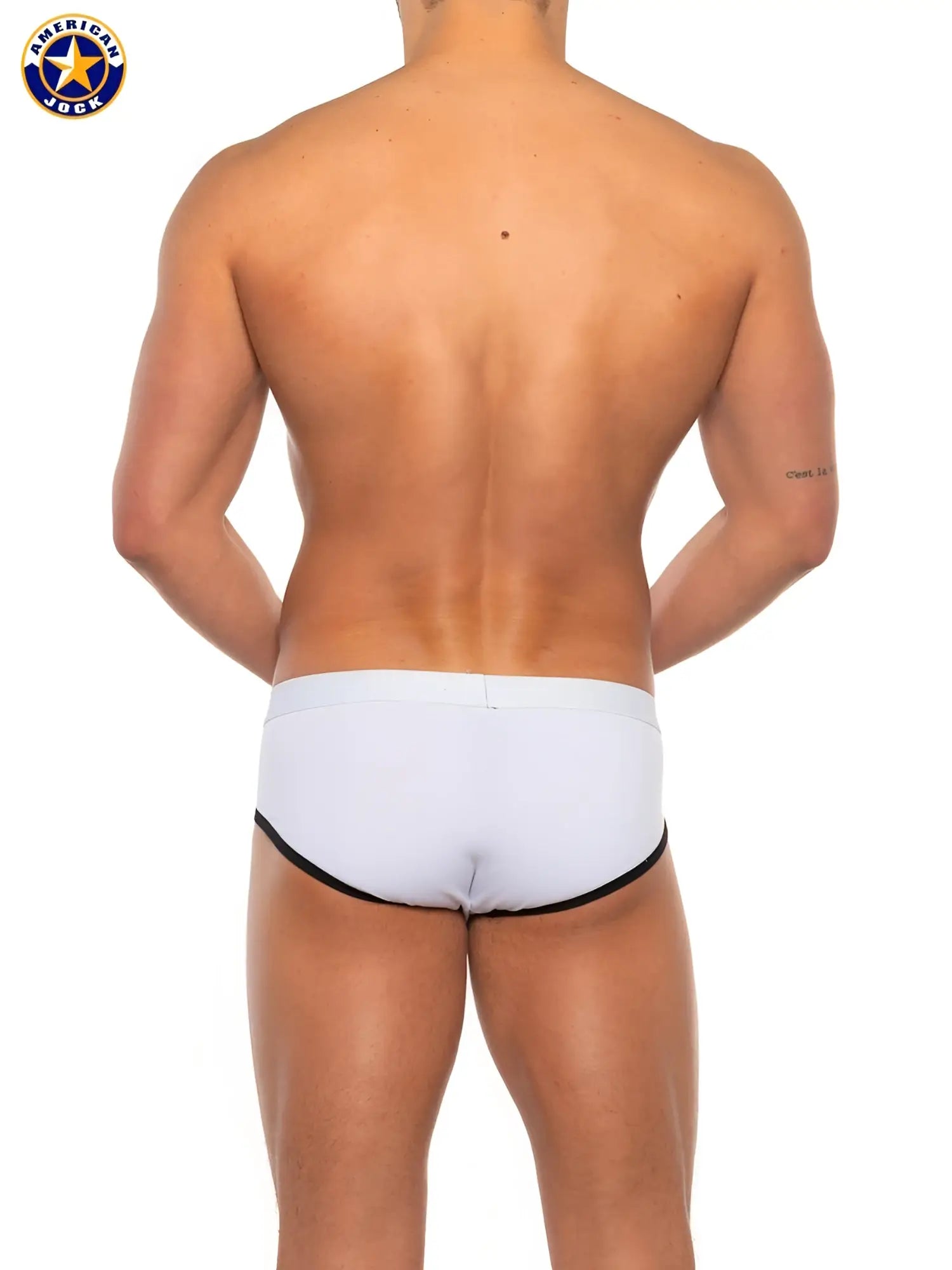 A j basics brief white american jack briefs with black trim featuring comfortable breathable fabric