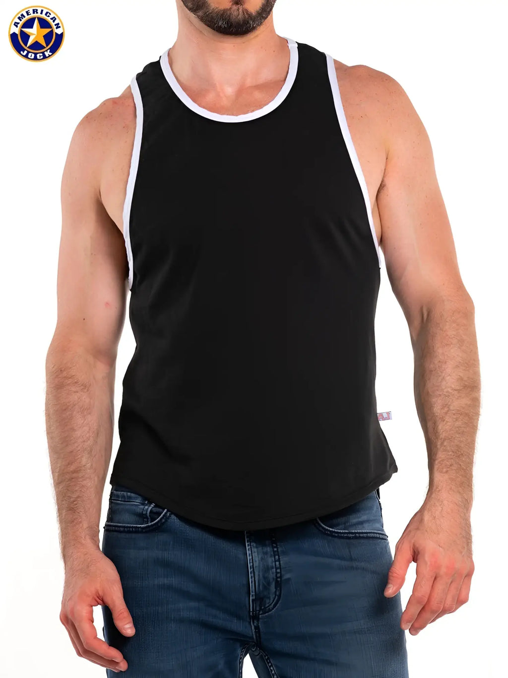 Black American jack deep armhole tank top with white trim for casual wear