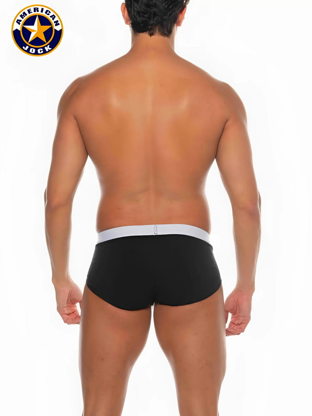 Black american jock briefs with white elastic waistband from a j basics full cut brief in comfortable cotton blend