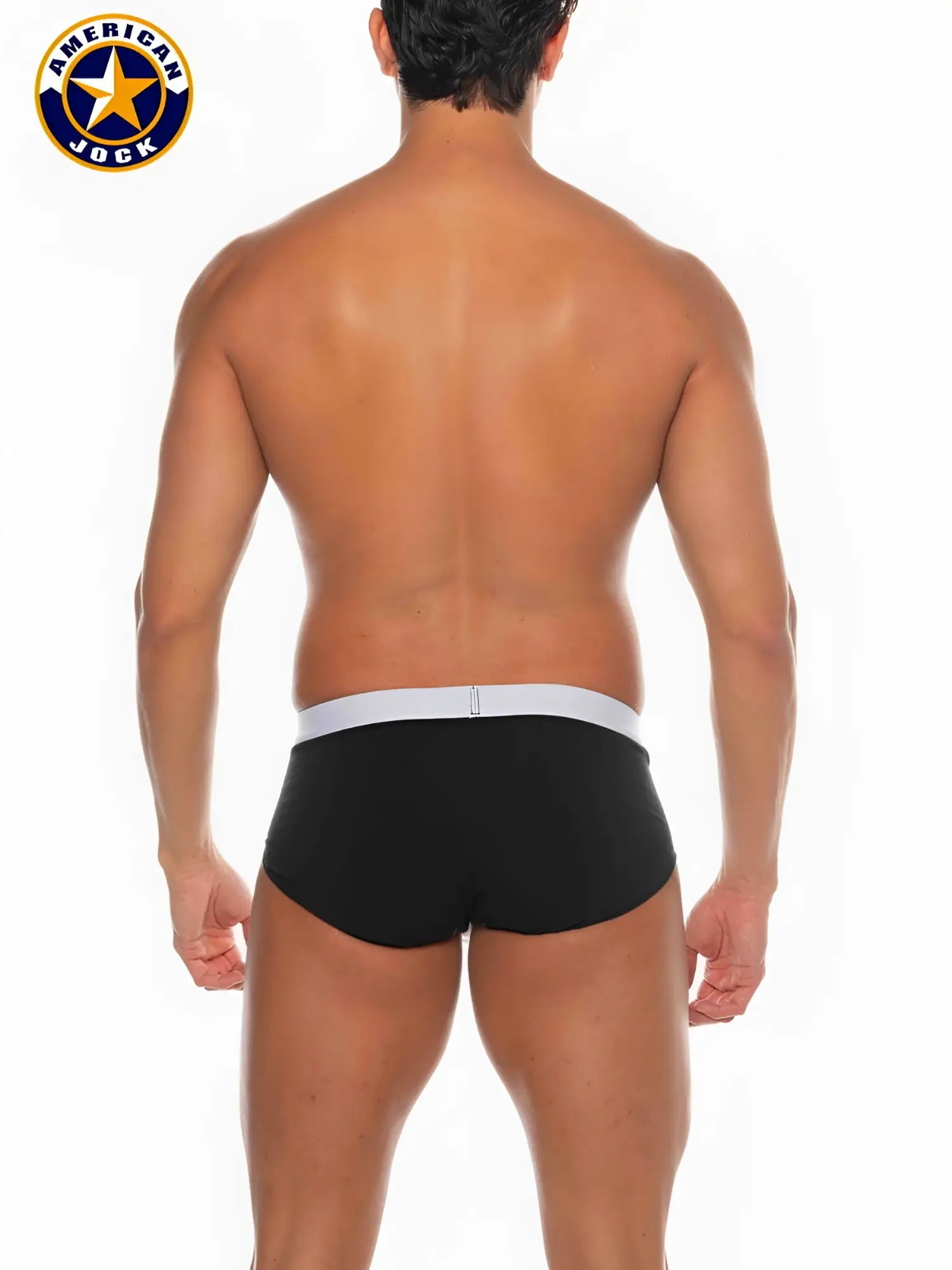 Black american jock briefs with white elastic waistband from a j basics full cut brief in comfortable cotton blend