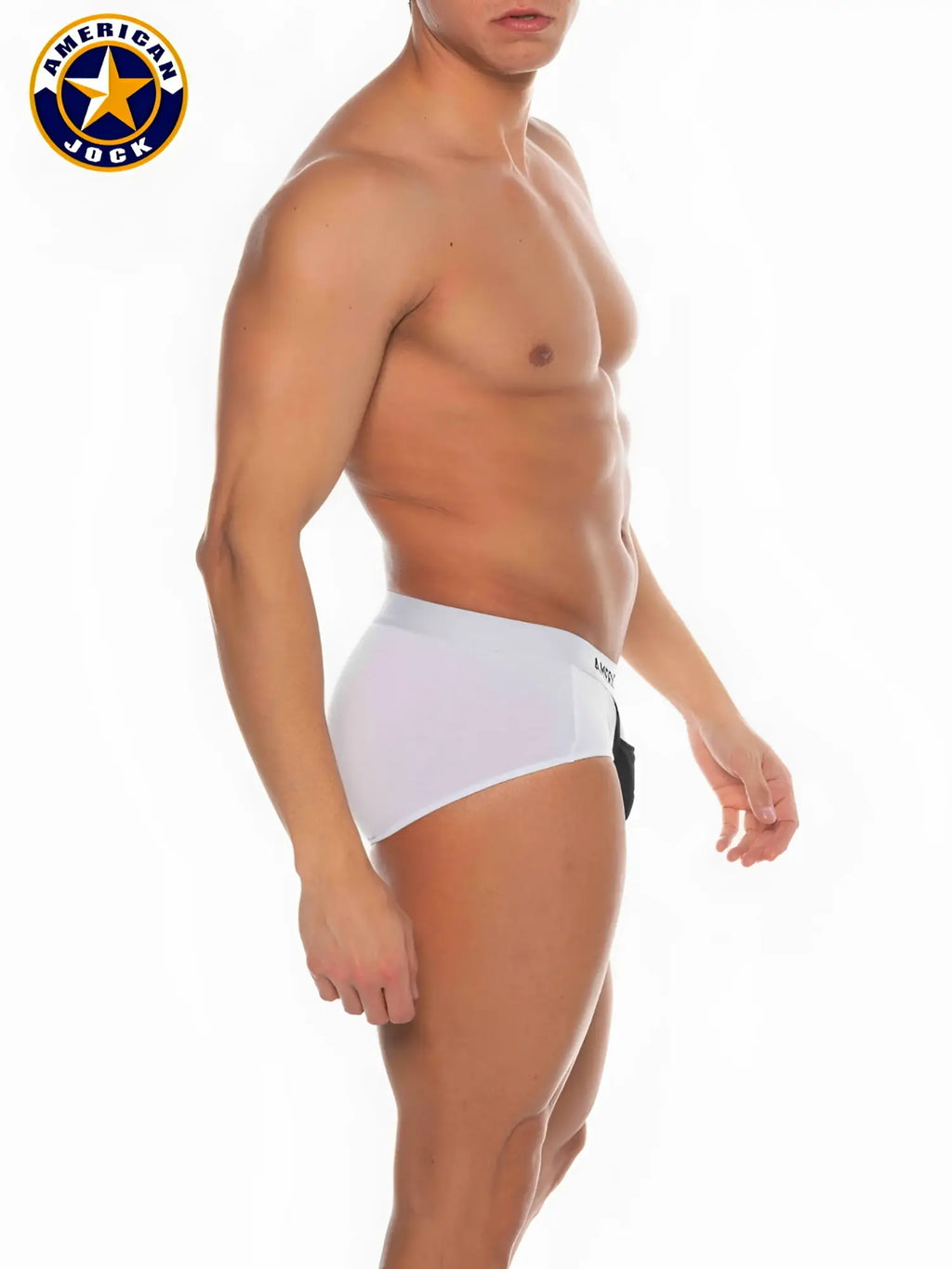 White american jock briefs with black side accent from a j basics full cut brief collection