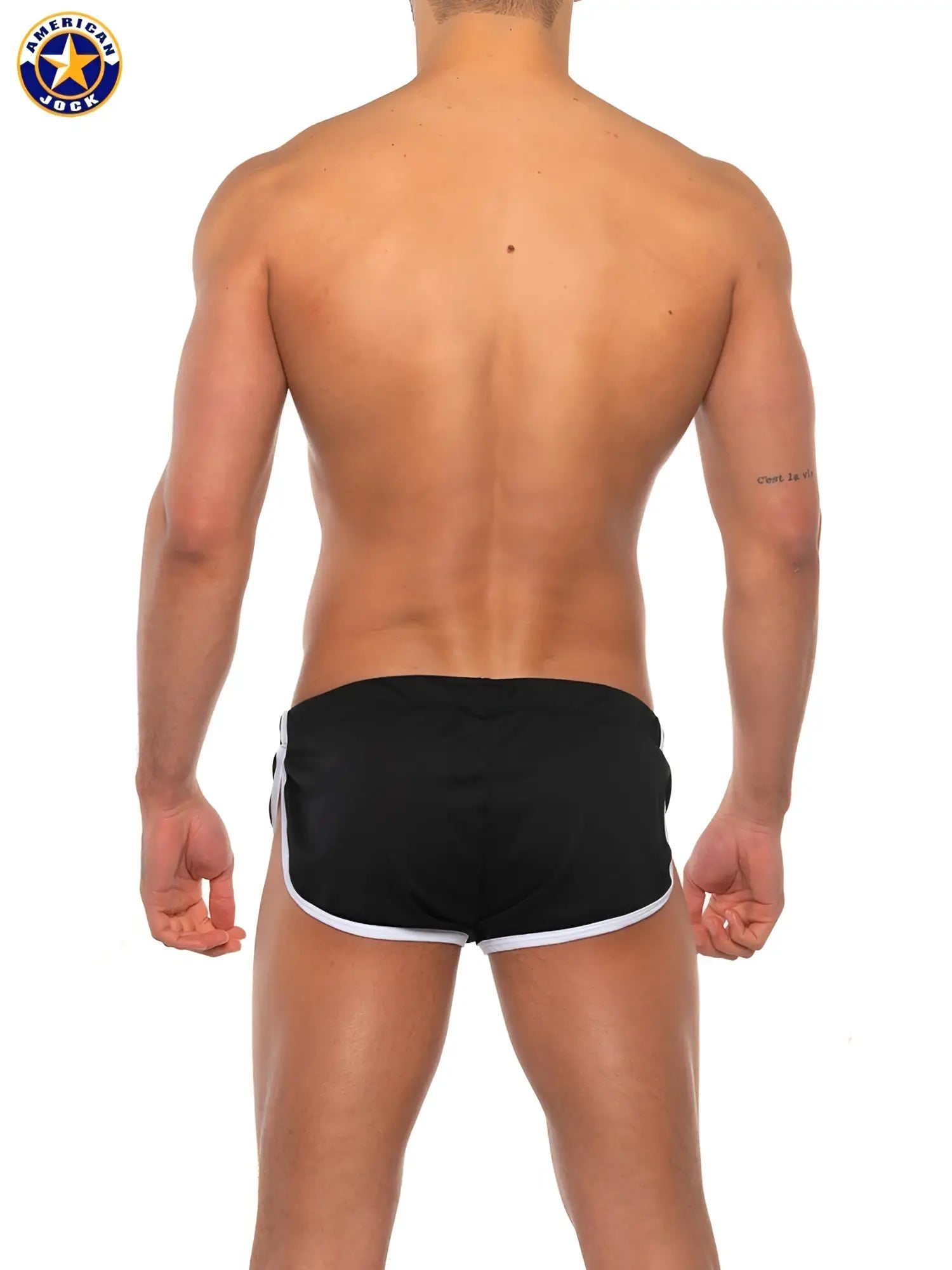 Black A J Basics side split athletic shorts with white trim designed for active wear and comfort