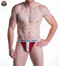 A j decathlon jockstrap in red and white with a bold athletic design ideal for sports and active wear