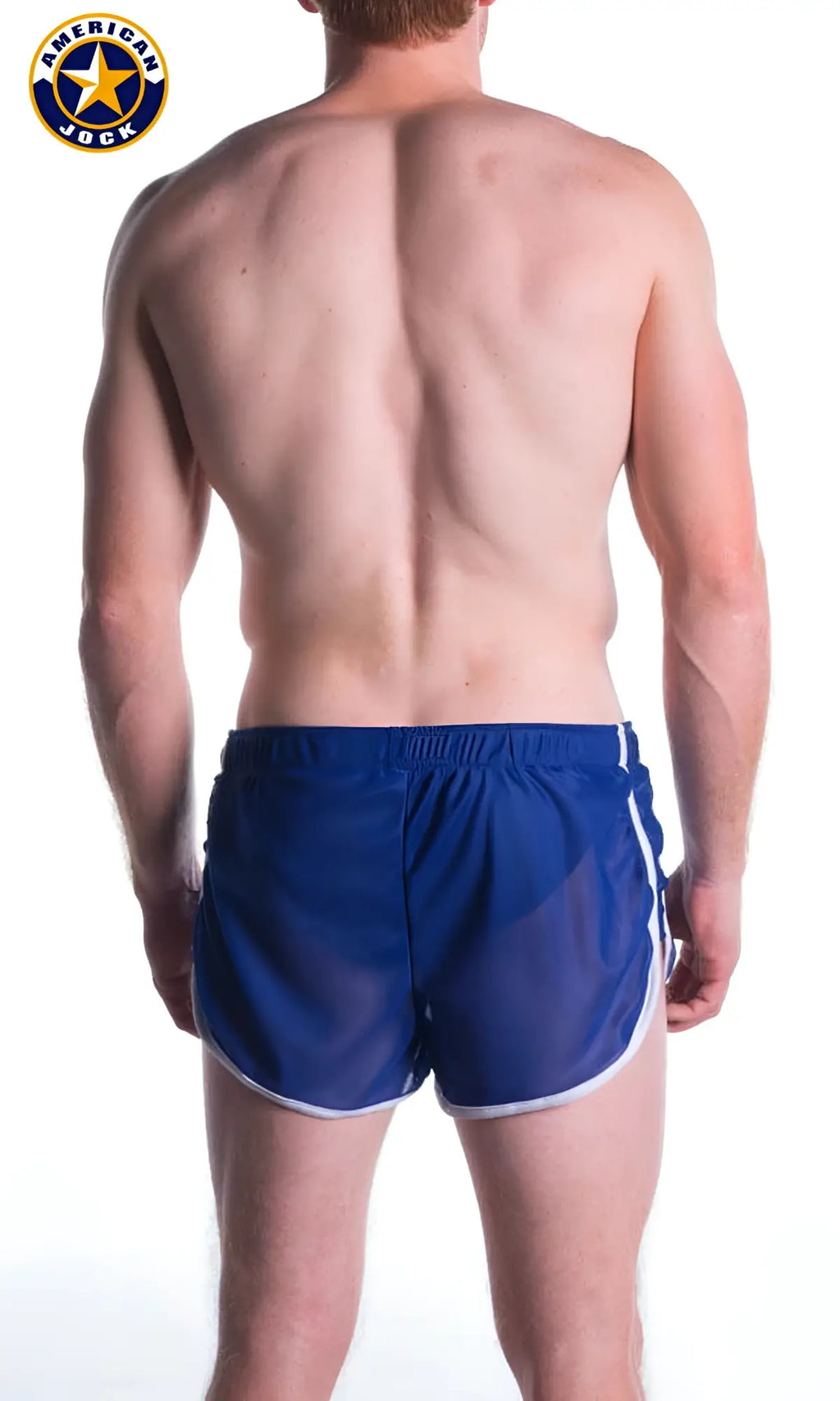Blue american jock athletic shorts a j decathlon short with white trim designed for sports and active wear