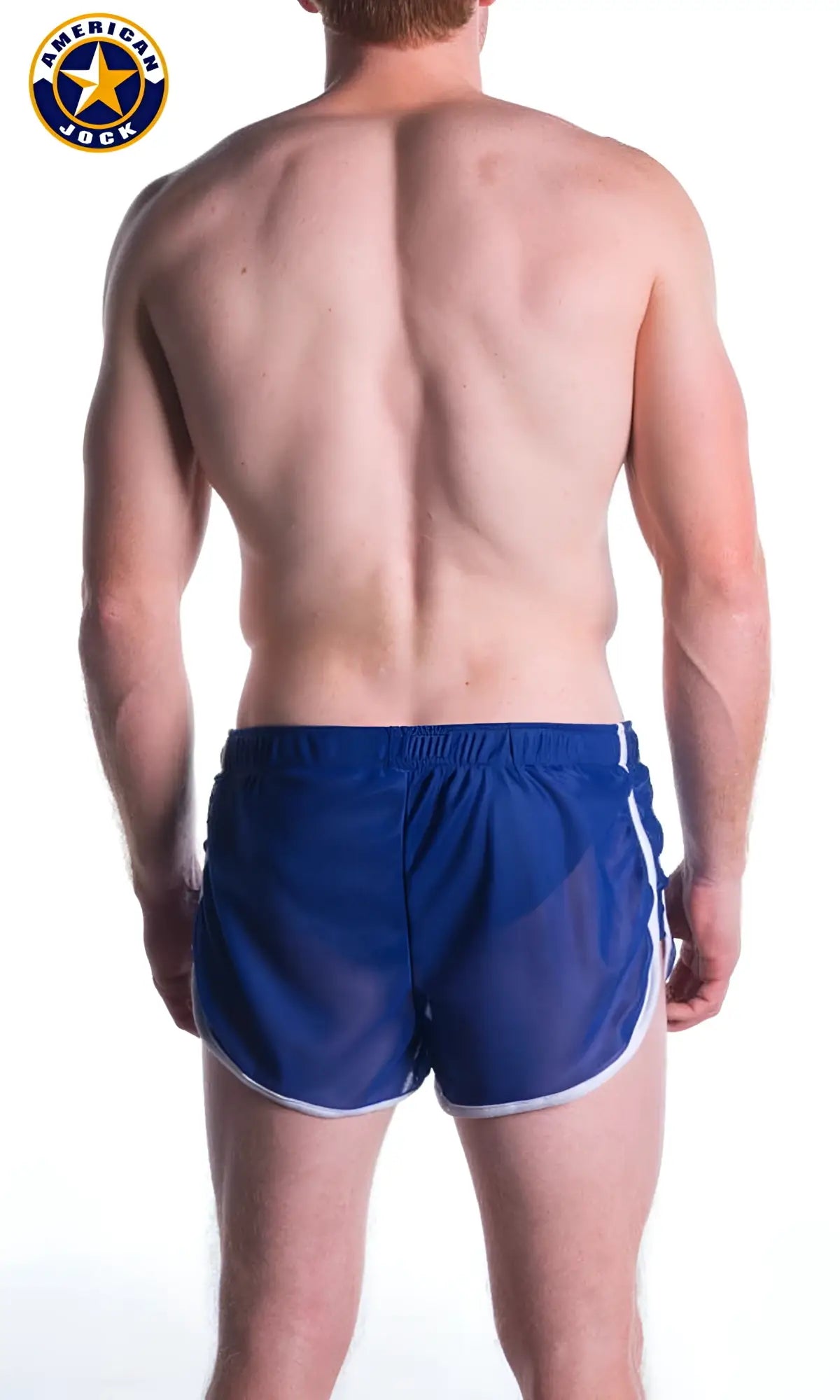 Blue american jock athletic shorts a j decathlon short with white trim designed for sports and active wear