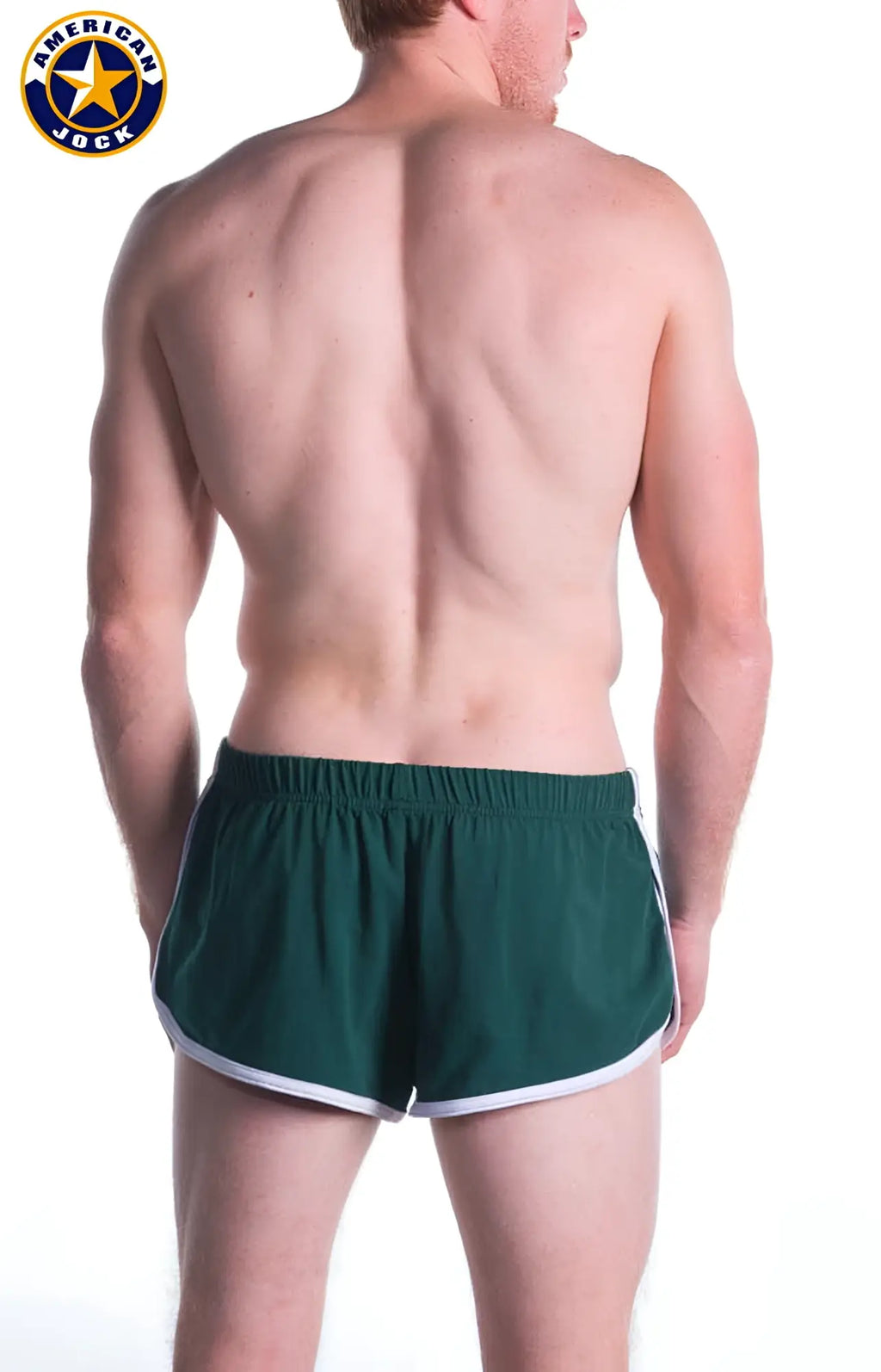 Dark green a j decathlon side split athletic shorts with white trim and elastic waistband classic american jock design