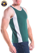 A j decathlon green and white american jock tank top with a bold vertical stripe down the center