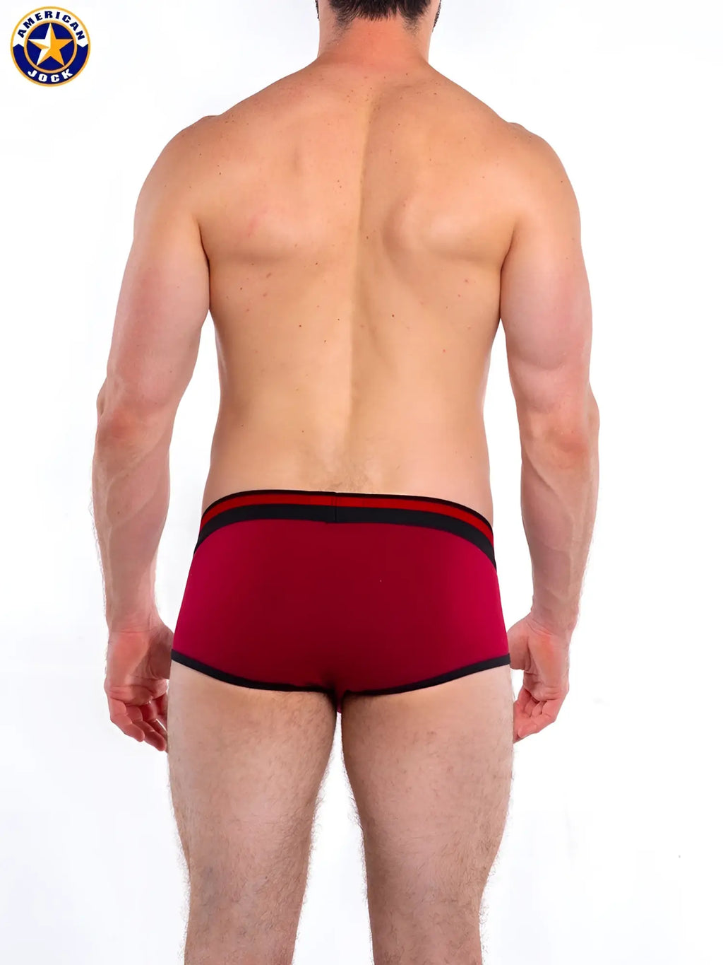 Red American jock briefs with black trim from A J Gym Brief designed for athletic support and comfort