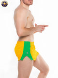 Yellow and green American jack men’s A J Javelin Field short with bold color-block design for athletic use