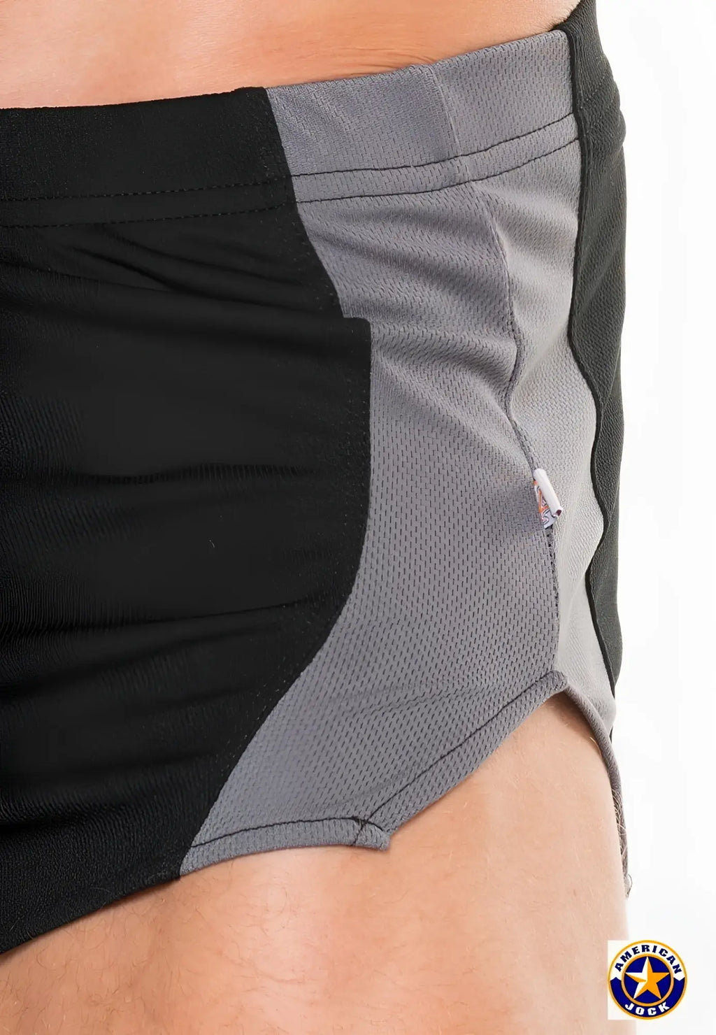A j physique cross country short black and gray athletic shorts with mesh side panel for breathable performance
