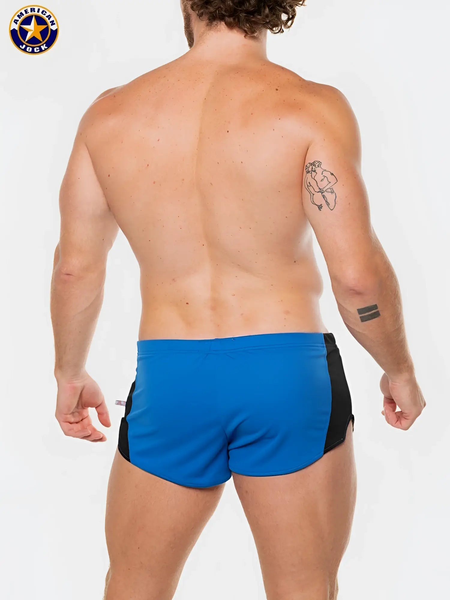 A j physique cross country short in blue and black athletic fabric with a sleek sporty design for running