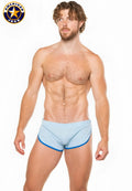 Light blue american jock briefs with navy blue trim from a j physique sprint short collection for athletic support