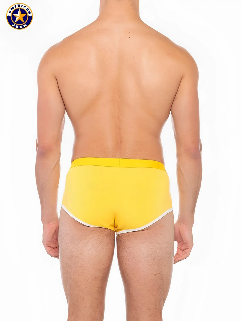 Bright yellow american jack sport briefs with white trim designed for comfortable athletic support