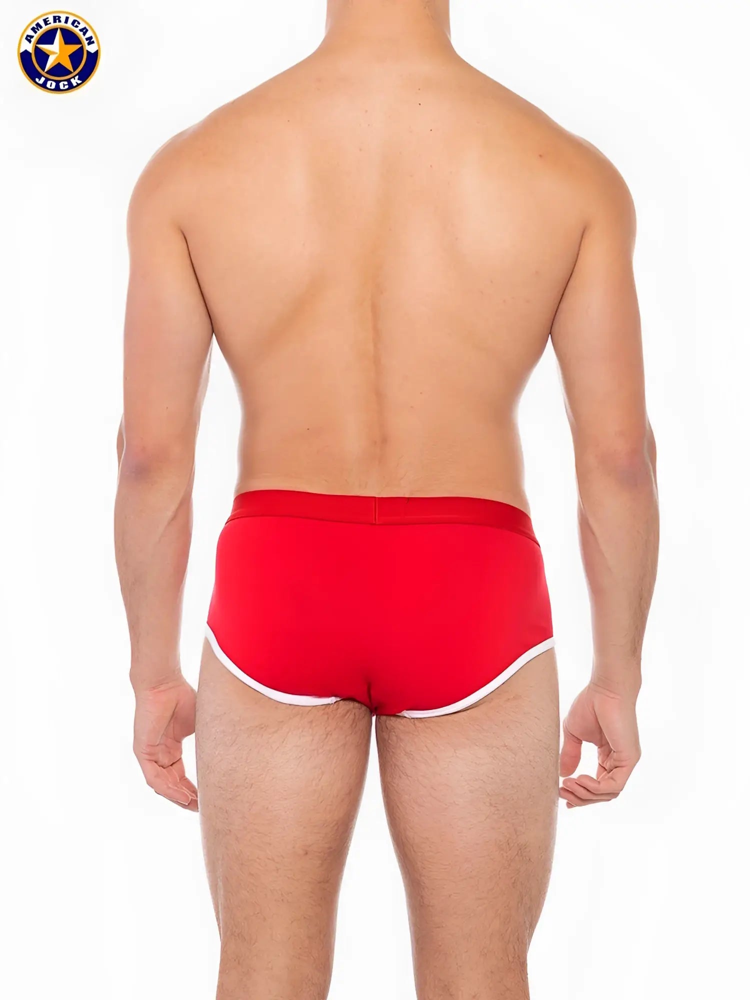 Red A J sport brief with white trim showing the front design of american eagle briefs