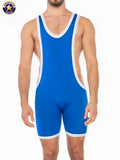 A j sports freestyle singlet blue american jock wrestling singlet with white trim designed for competitive wrestling