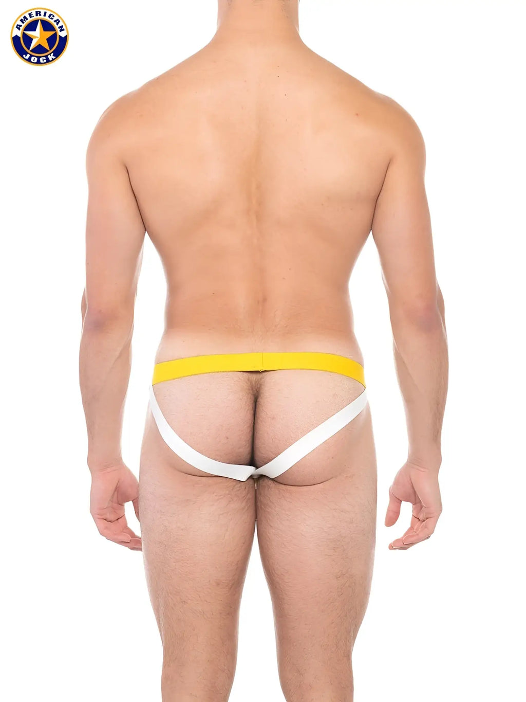 A j sports jockstrap yellow and white american jack briefs with wide waistband and supportive side straps