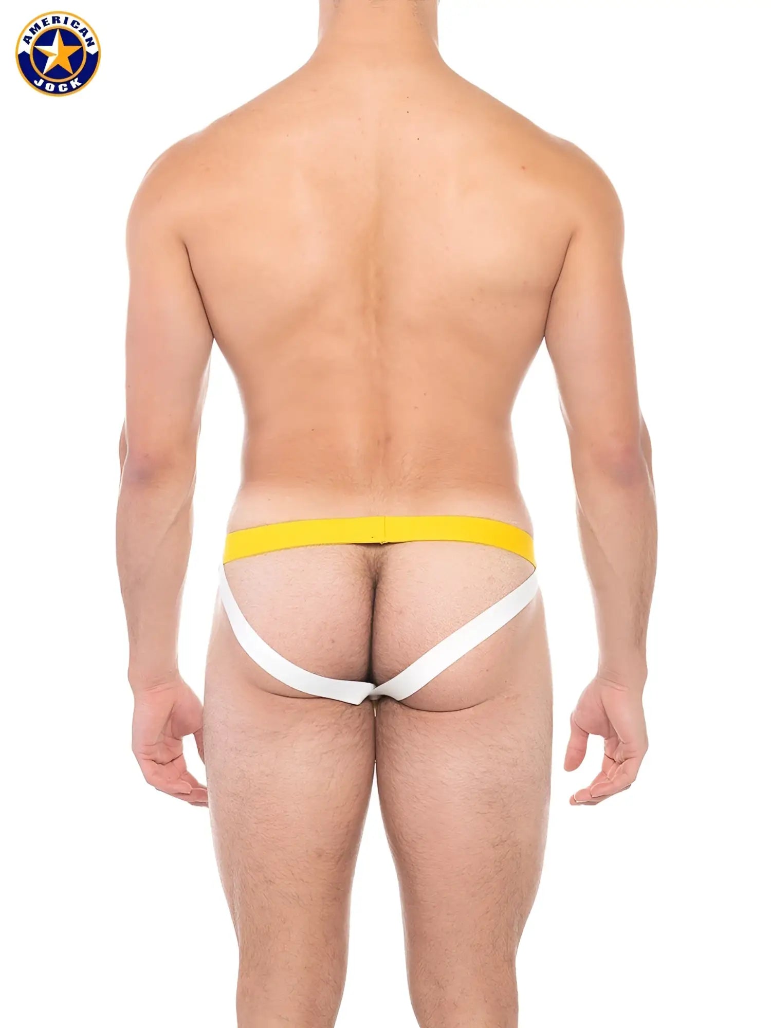 A j sports jockstrap yellow and white american jack briefs with wide waistband and supportive side straps