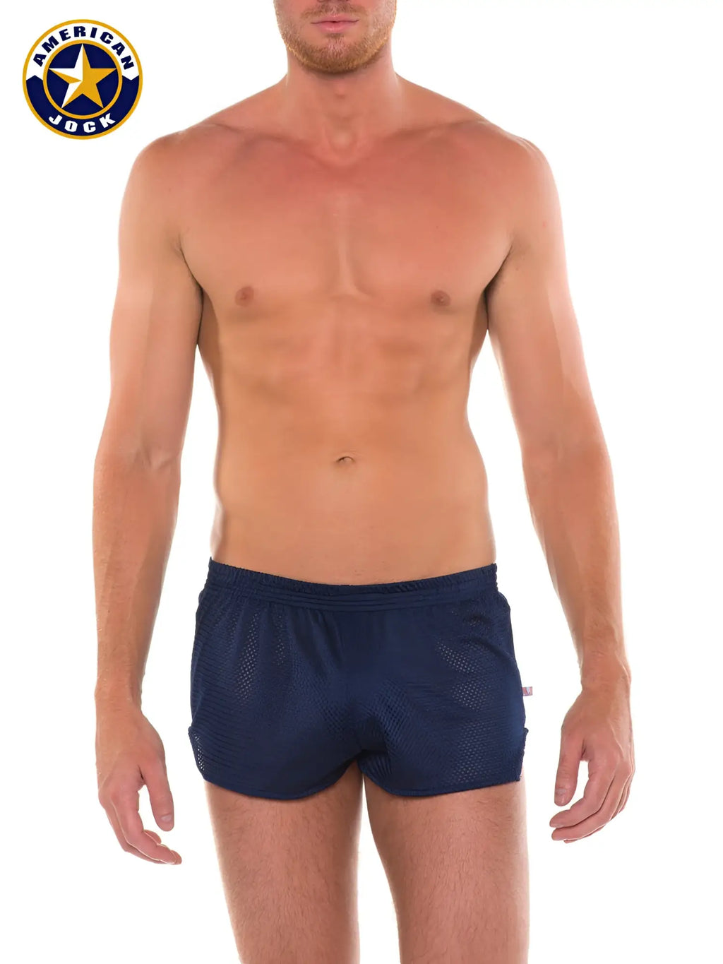 Navy blue a j sports mesh shorts with elastic waistband made from breathable mesh fabric for athletic use