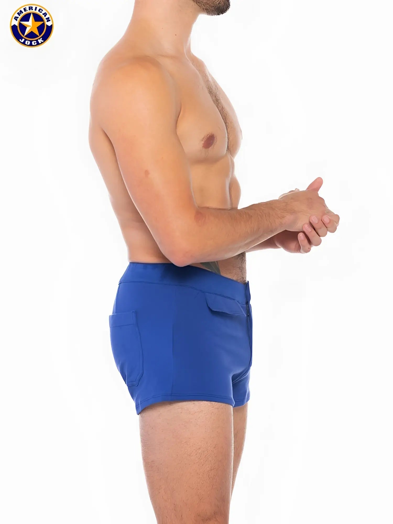 Blue american jack swim trunks with sleek modern design and two side pockets a j sports short product
