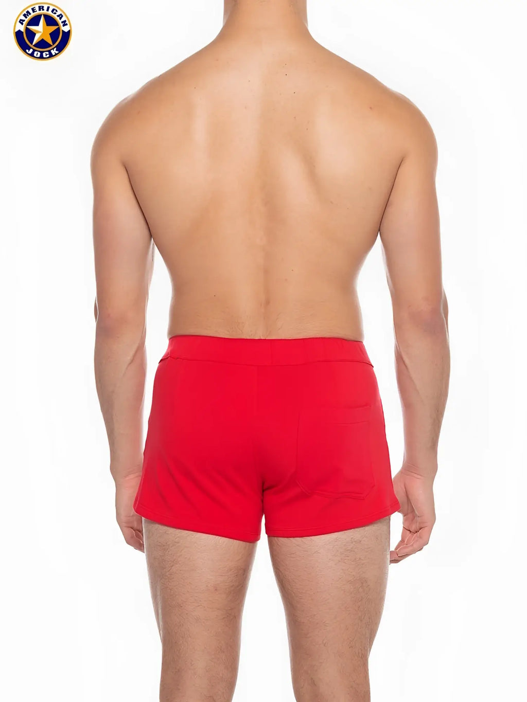 Red american jock men’s shorts with fitted waistband and clean simple design for sports and casual wear