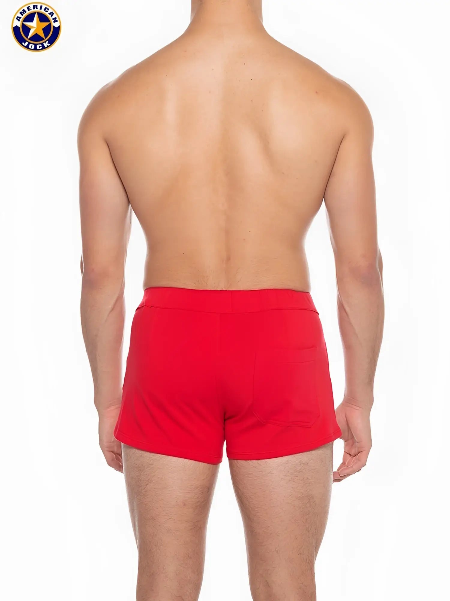 Red american jock men’s shorts with fitted waistband and clean simple design for sports and casual wear