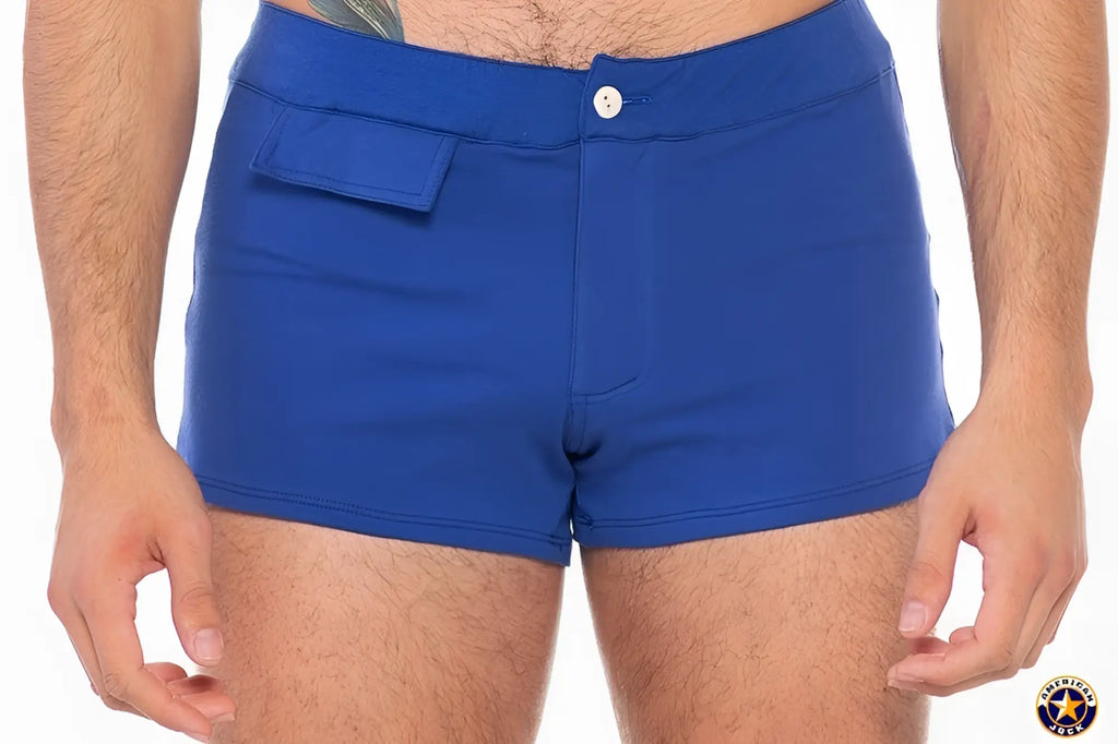 A j sports short royal blue cotton shorts with front button closure and single flap pocket for casual wear