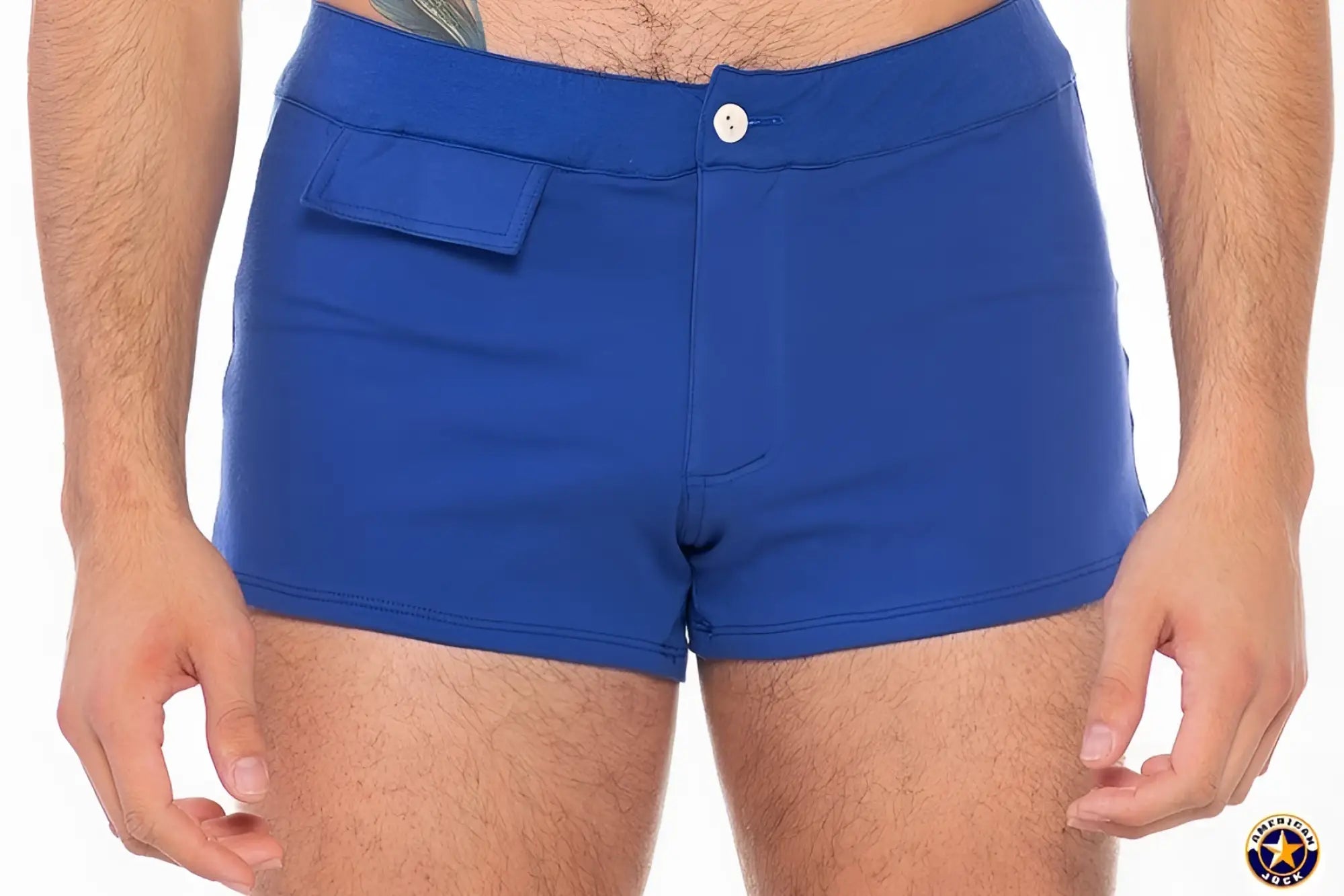 A j sports short royal blue cotton shorts with front button closure and single flap pocket for casual wear