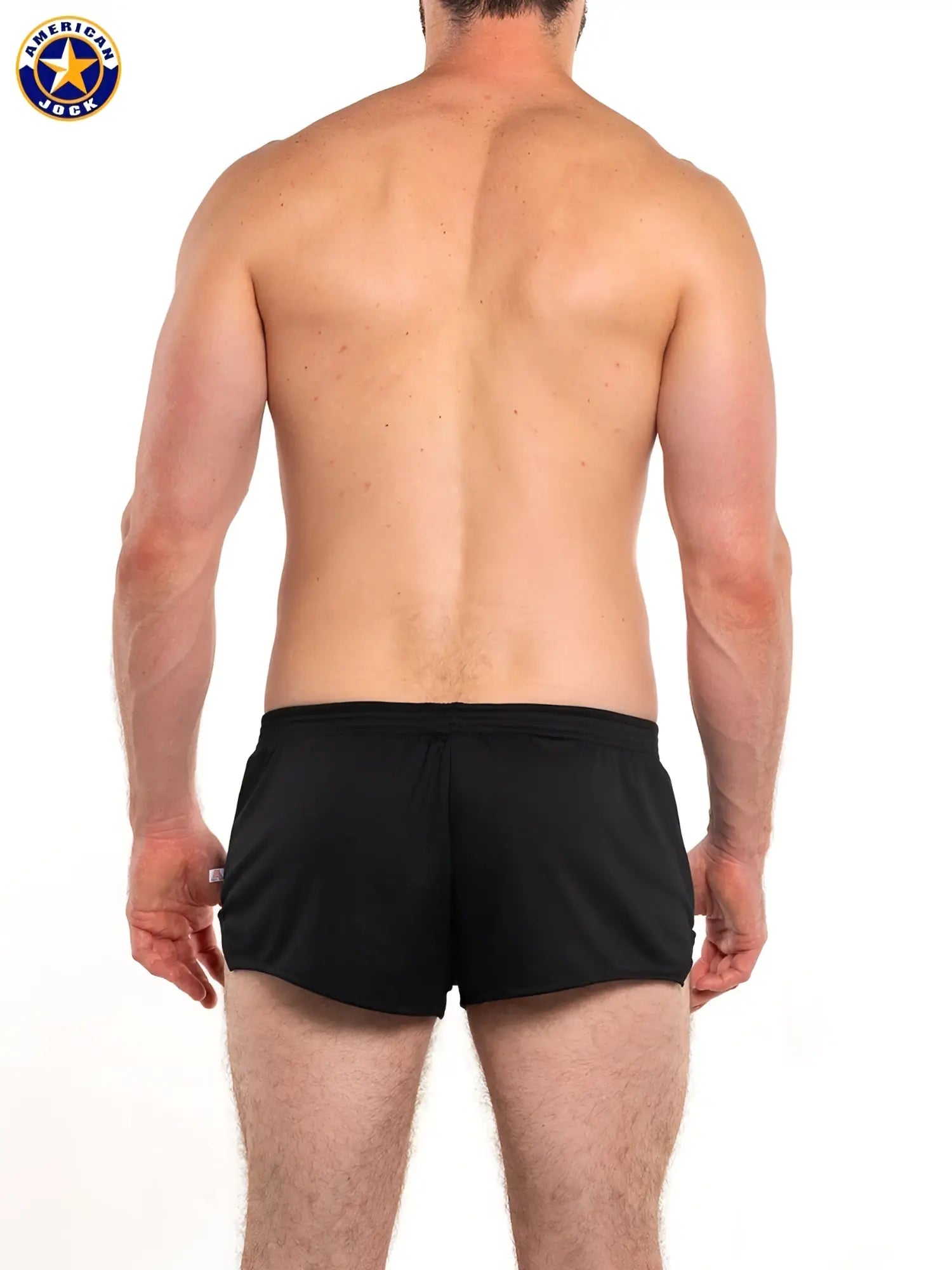 Black american jack swim trunks in a j ultra running short design featuring lightweight, quick-dry fabric