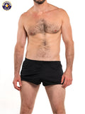 Black american jack swim trunks a j ultra running short in lightweight black fabric designed for active use