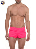 A j ultra running short in bright pink with a simple design and elastic waistband ideal for athletic use
