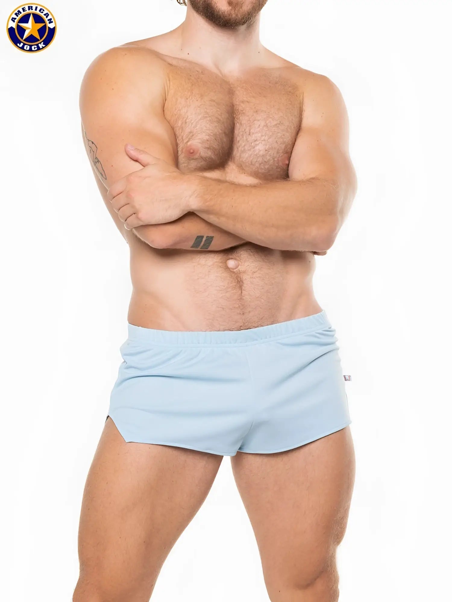 Light blue american dock swim trunks from a j ultra running short collection made for active use