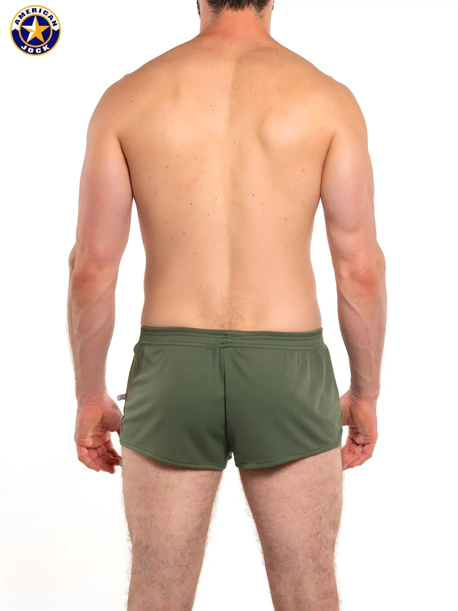 Olive green a j ultra running shorts with elastic waistband and side pockets for athletic use