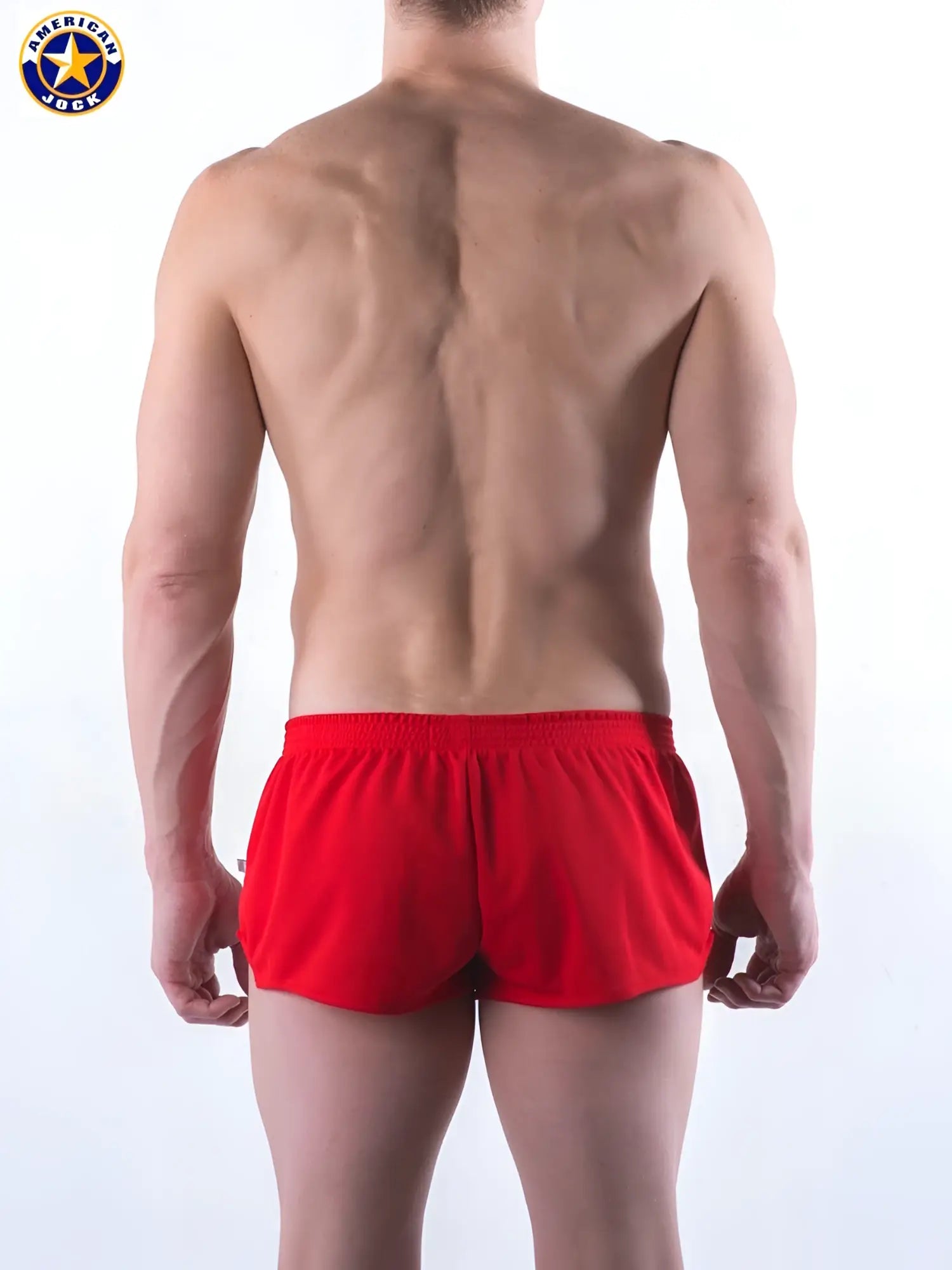 Red american jack a j ultra running short in athletic fabric with an elastic waistband for comfortable wear