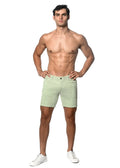 Light green jacquard printed stretch knit shorts with a subtle diamond pattern for comfortable casual wear
