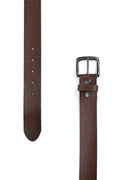 Brown textured leather jag simon belt chocolate with a matte black metal buckle size l