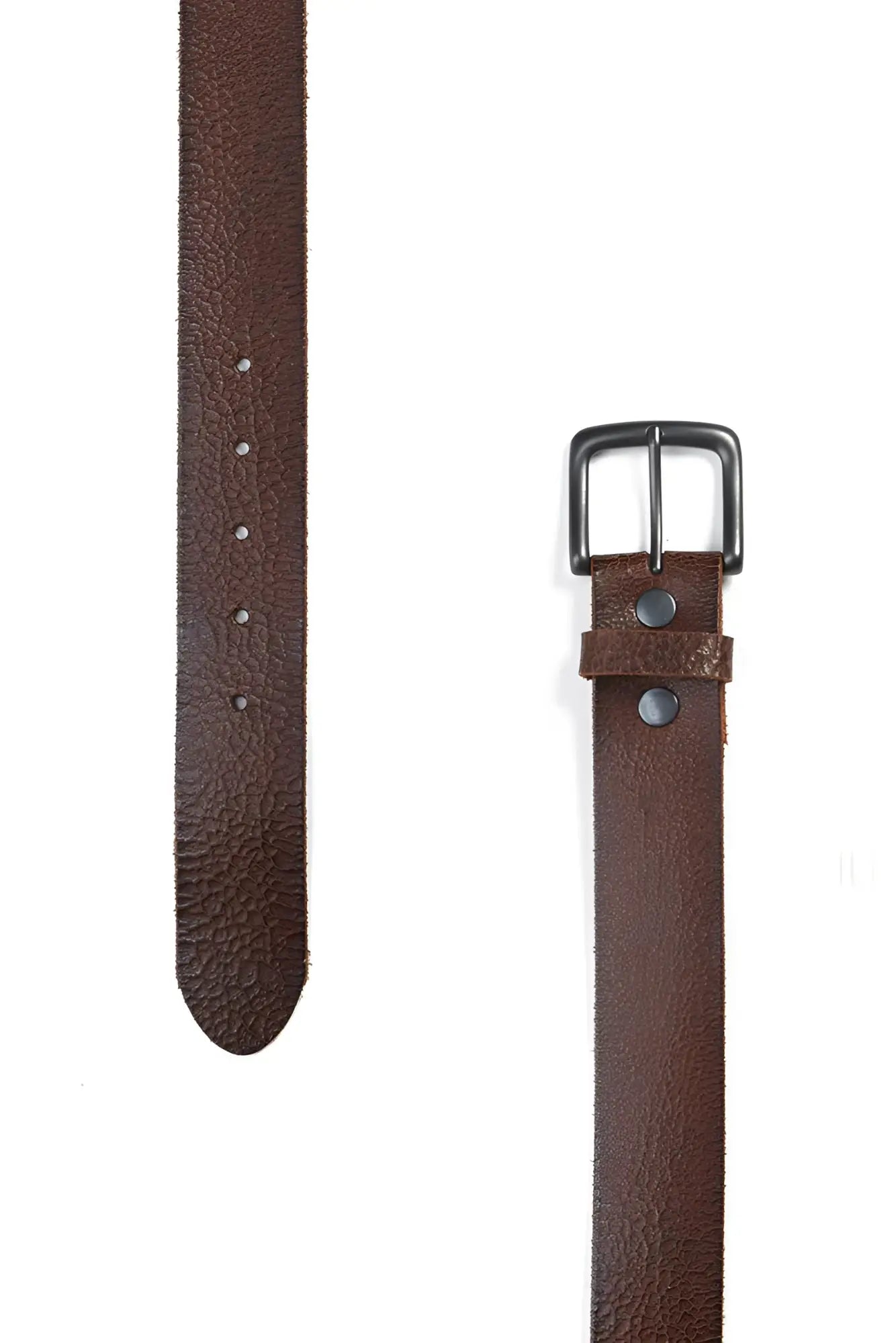 Brown textured leather jag simon belt chocolate with a matte black metal buckle size l