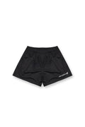 Black 5 inch double layer mesh basketball shorts with subtle sheen and white jed north logo on lower right leg