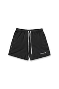 Black Agile bodybuilding 4 inch shorts with white drawstrings zipper pockets and subtle Canada logo on lower right leg