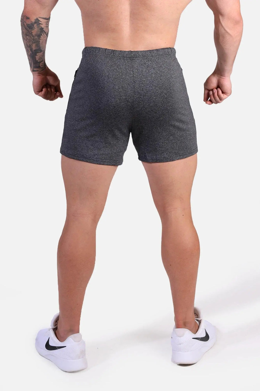 Gray heathered jed north agile bodybuilding 4 inch athletic shorts with zipper pockets and drawstring waistband